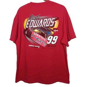 Vintage NASCAR Carl Edwards 99 Roush Racing XL T Shirt Red Tennessee River Race